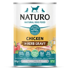 Comida húmeda para perros Lata adulto sabor pollo en salsa de hierbas 390g Naturo