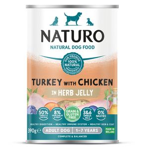 Comida húmeda para perros Lata adulto sabor pavo en gelatina de hierbas 390g Naturo