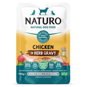 Comida húmeda perros para Pouche adulto sabor pollo en salsa de hierbas 100g Naturo