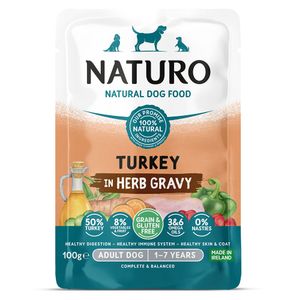 Comida húmeda perros para Pouche adulto sabor pavo en salsa de hierbas 100g Naturo