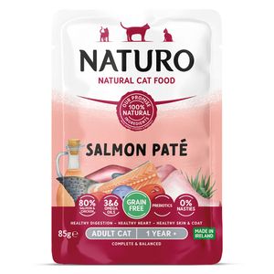 Comida húmeda gatos para Pouche adulto sabor paté de salmón 85g Naturo