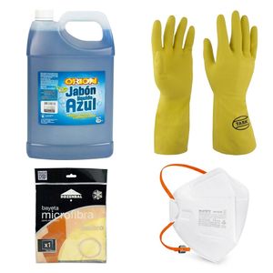 Kit emergencia aseo jabón 4L + guantes + bayeta + tapabocas Easy
