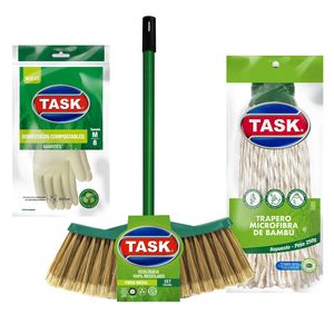 Pack Ecológico escoba + trapero + guantes Task